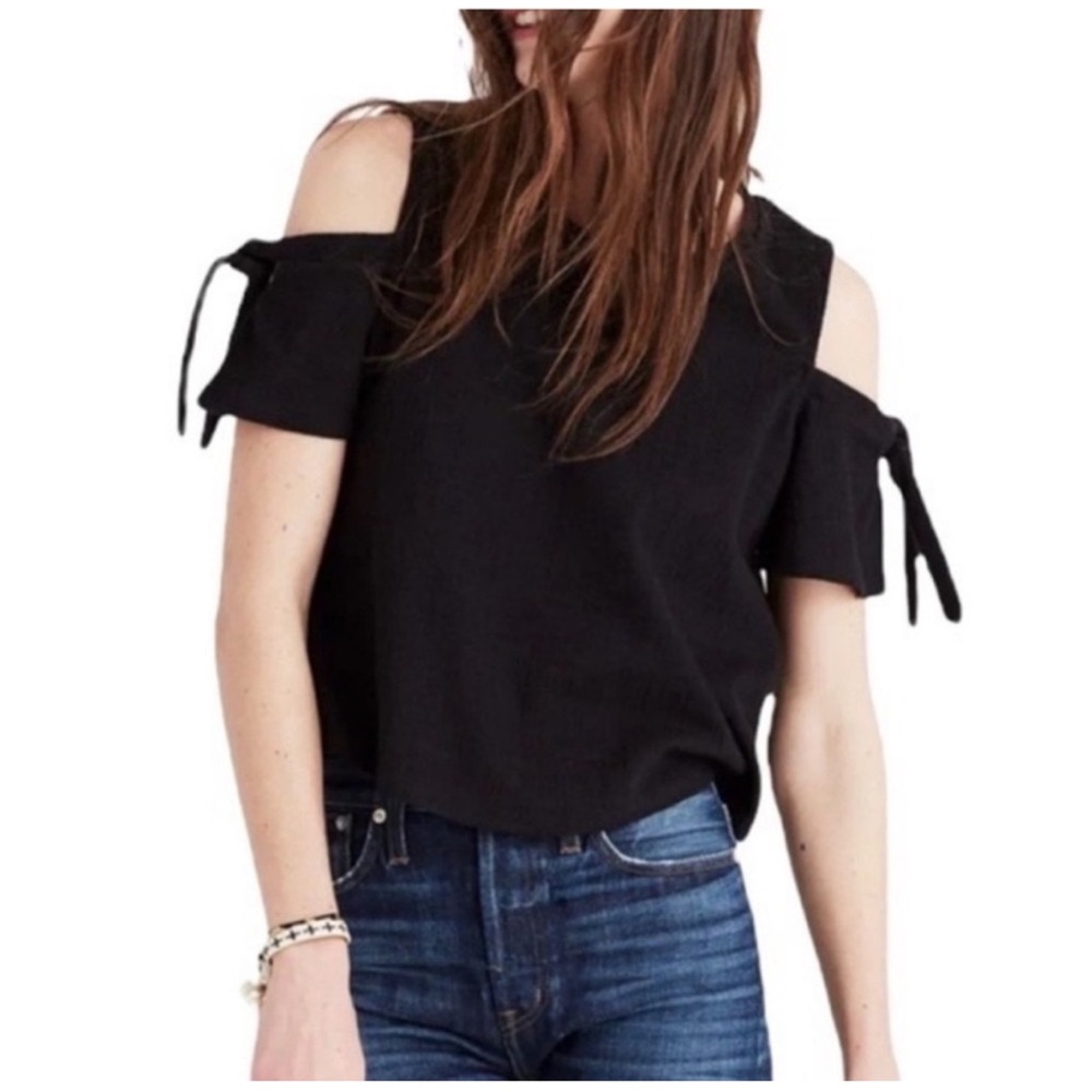 🦊 Madewell Black Cold Shoulder Blouse